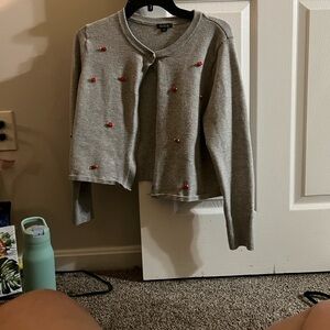 Wild Fable Gray Cardigan with Red Embellishments